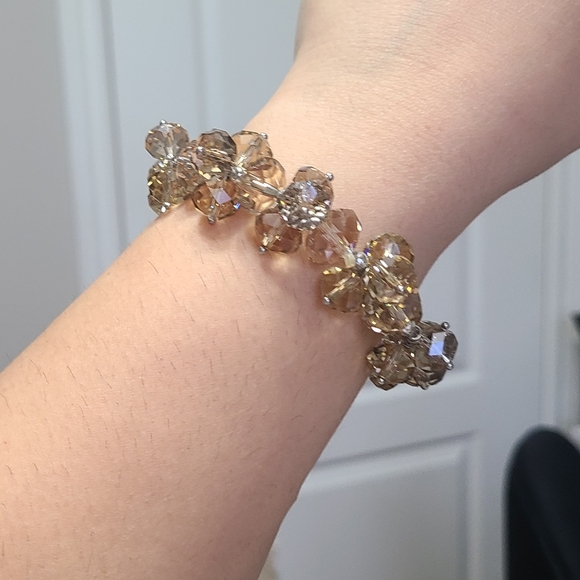 Chunky Champagne Gold Crystal Cluster Acrylic Beaded Boho Stretchy Bracelet - Picture 8 of 8